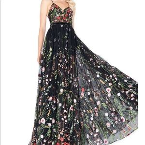 Mac Duggal Sheer Sweetheart Floral Gown